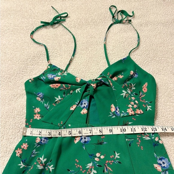 Lulu’s Blossom On Green Floral Print Tie-Strap Skater Dress Mini - Picture 7 of 14